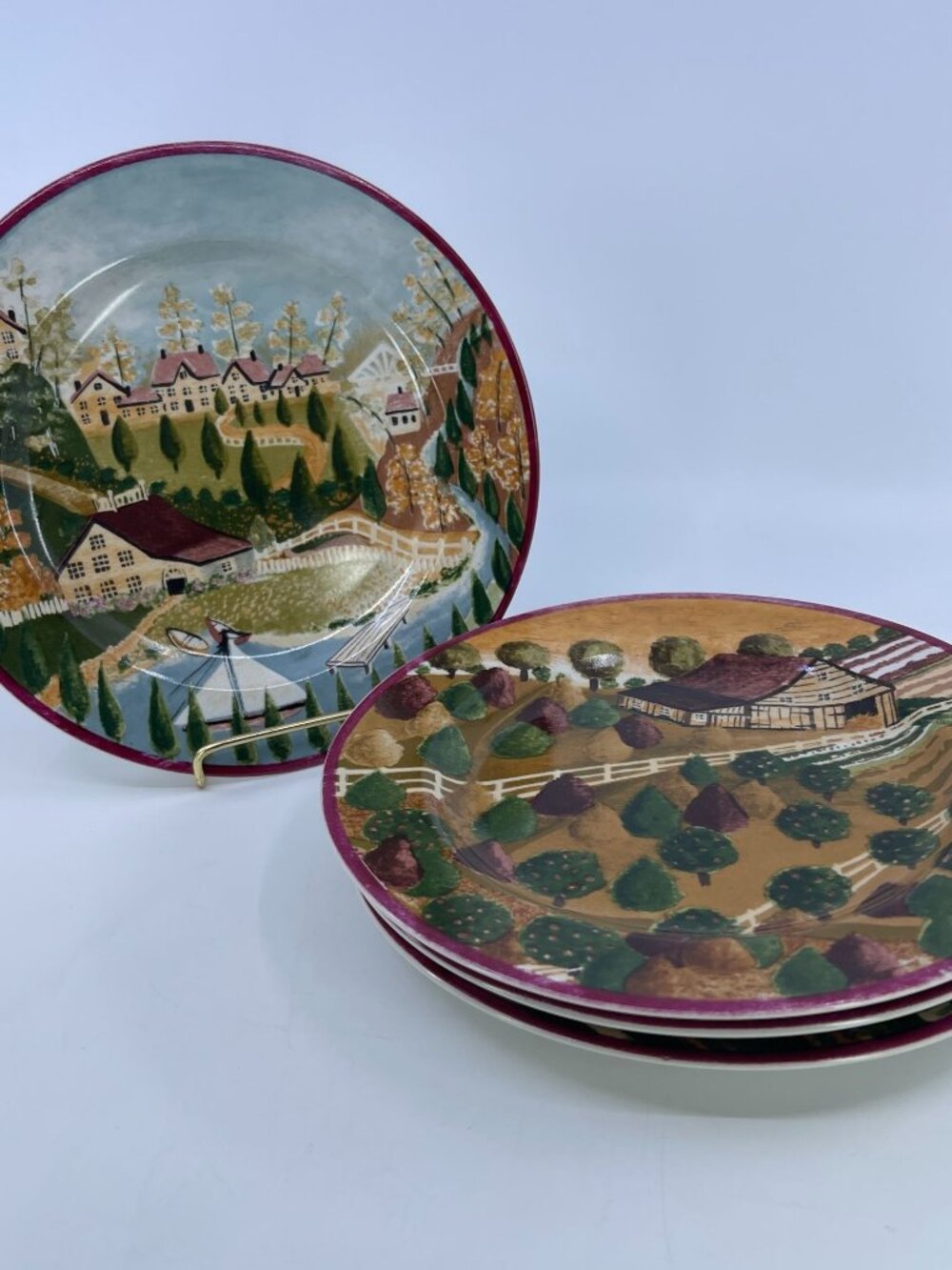 block "country village" decorative plates by gear 1995 set of 4 farmhouse
